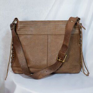 Anabaglish Womens Brown Leather Shoulder bag Lace up Sides Medium